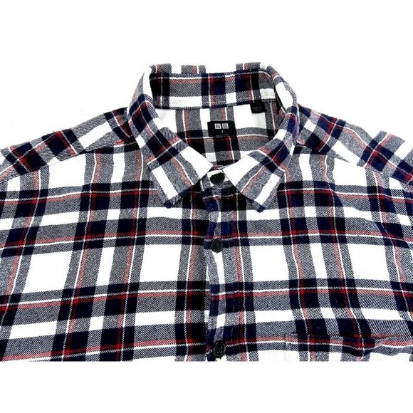 Uniqlo Size Small Men's White Black Red Check Long Sleeve Flannel Cotton Shirt - Picture 10 of 10
